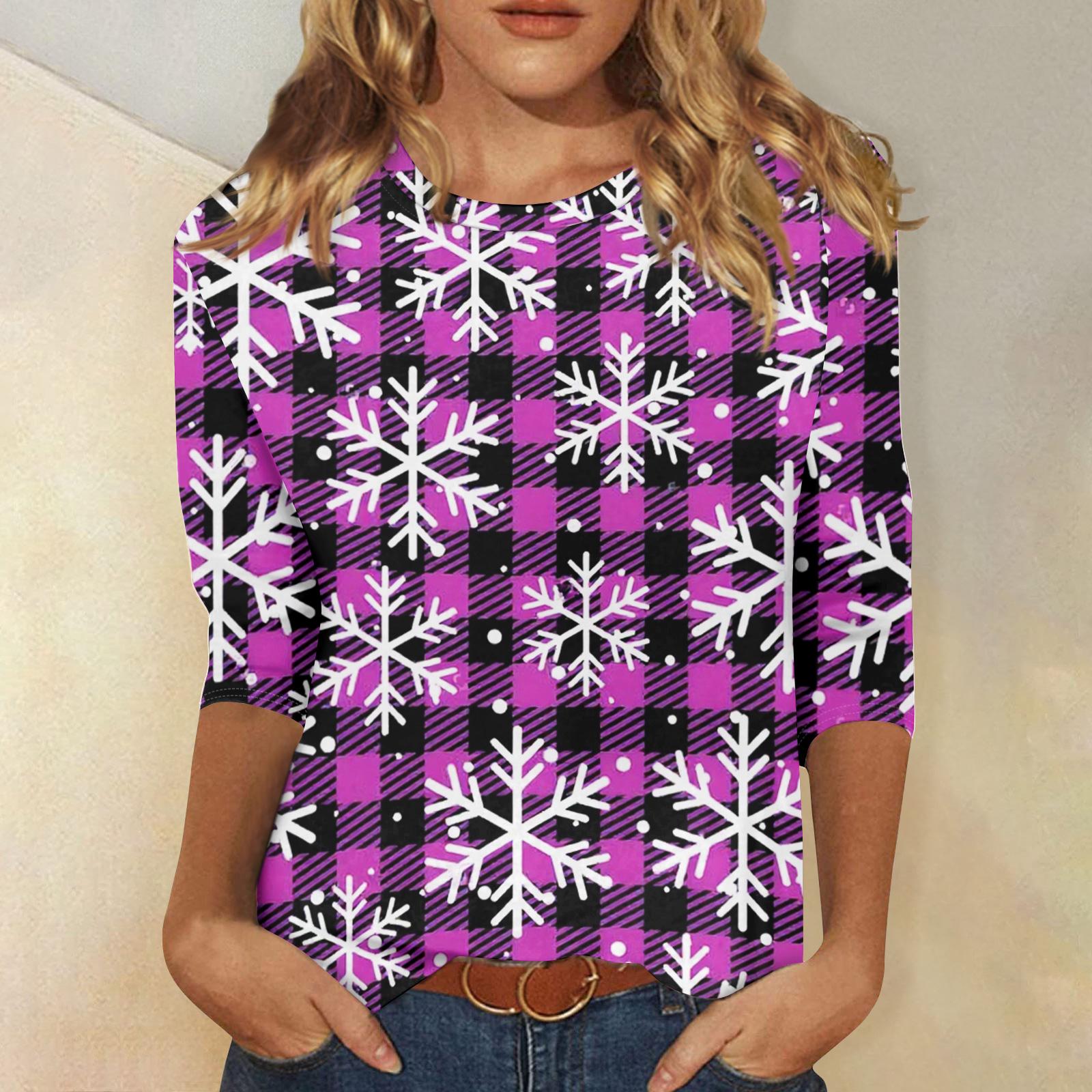 

Women s Casual Fashion Christmas Print Three-Quarter Sleeve Top XL