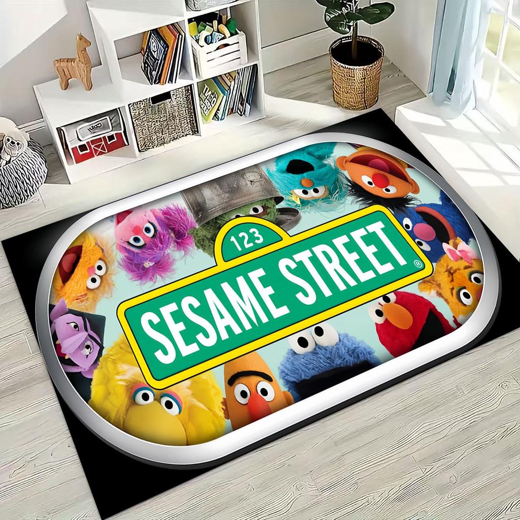 3D S-Sesam Cartoon Kunst Teppich für Schlafzimmer Wohnzimmer Sofa Zuhause Fußmatte Dekor,Große Kinder Spiel Rutschfeste Bodenmatte