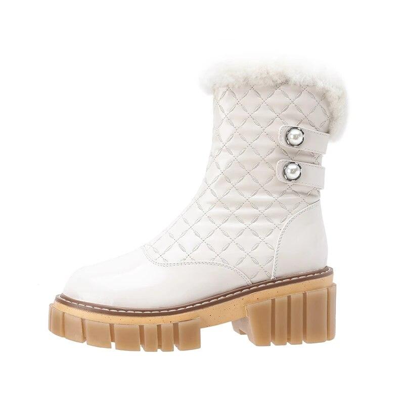 

Meotina/женские ботильоны из натуральной кожи, короткие ботинки на платформе с круглым носком, на толстом высоком каблуке на меху и молнии, женская модная обувь, зимняя обувь 34 бежевый