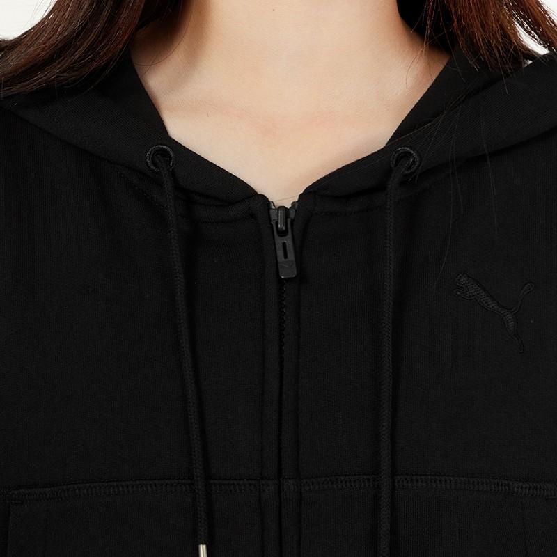 Puma Solid Color Embroidered Logo Short Knit Hooded Jacket Women Outerwear Black 847685-01