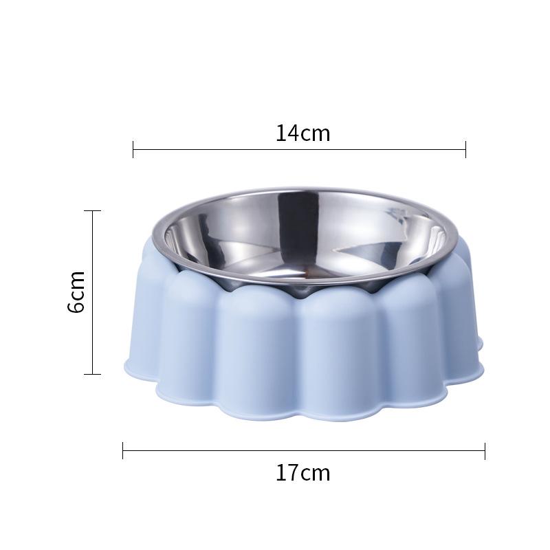 Stainless Steel Anti-Spill Cat Bowl with Chin Protection and Elevated Pudding Flower Design