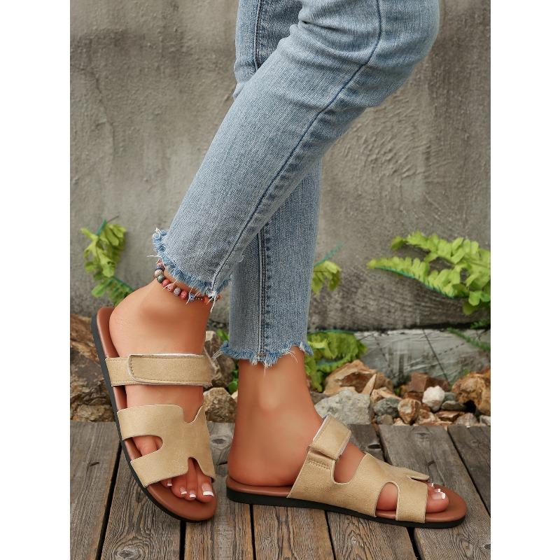 Plus Size Flat Slippers Women's Summer 2025 New Velcro Flat Slippers Women's