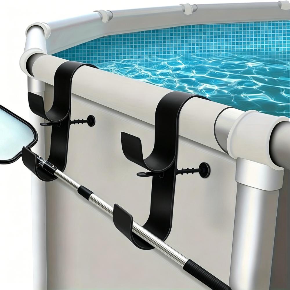 2 Soportes Ajustables para Poste de Piscina - Plástico Duradero, Perfectos para Piscinas Elevadas, Incluye Accesorios de Red para Piscina y Gancho para Cepillo, Accesorios para Piscina