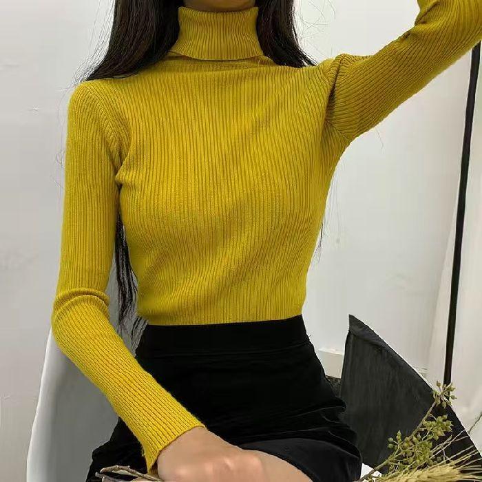 26/5000 Autumn and Winter High-neck Sweater, Women's Slimming Short Thickened Pullover Top, Stylish Long-sleeved Knitted Base Layer