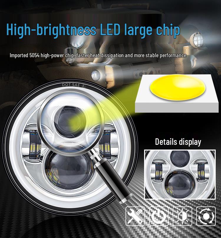 7-inch 60W 4-LED Angel Eye Headlights for Harley Wrangler & Off-road Motorcycles