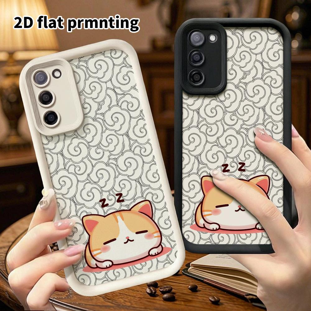 Phone Case: 2D Flat Samsung Galaxy A34 A35 M05 M06 S20 S22 S21 FE Plus 5G Protective Case, Orange Cat Sleeping, Christmas and Halloween Gifts