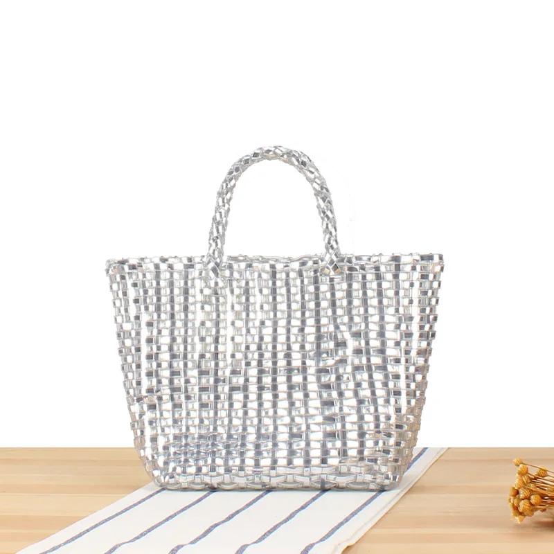 

Блестящие плетеные корзины Сумки пляжная мода Ручные сумки Летние трава Акрил пластик Однотонные Повседневная сумка-тоут