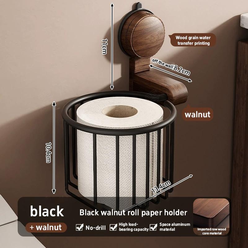 Retro Suction Cup Walnut Toilet And Bathroom Storage Rack No Punching Toilet Tissue Basket Bathroom Waterproof Storage Rack