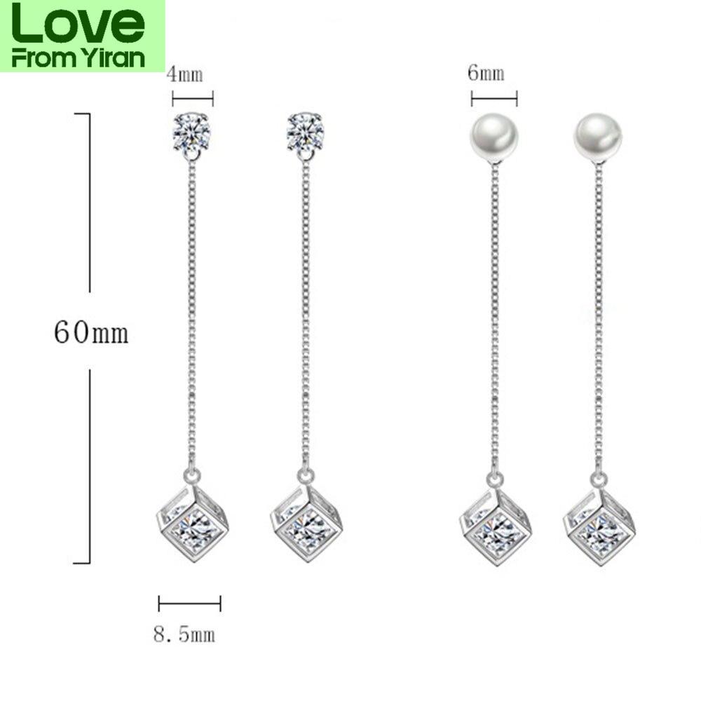 New 925 Sterling Silver Women Pendant Fashion Square Ear Line All -Match Pearl Ear Studs High Quality Zircon Pair Earring Jewelry