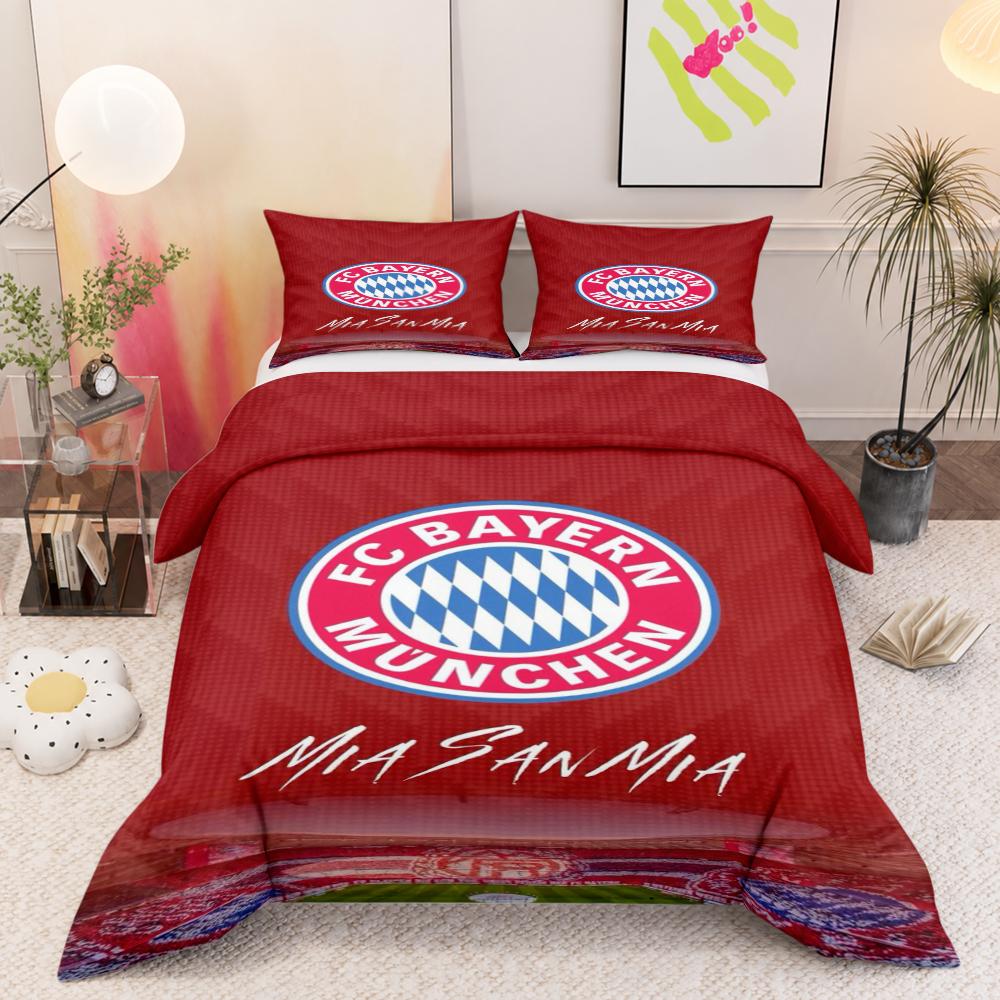 FC Bayern Munchen Mia San Mia Stadium Red Football 3-Piece Bedding Set Quilt Cover and Pillowcases for Dorm Room Decor