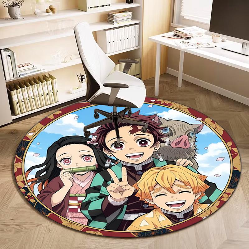 Classic Japanese-style Cartoon Demon Slayer Round Rug, Home Soft Decorative Anti-slip Yoga Mat and Chair Mat, Outdoor Floor Mat Carpet K33