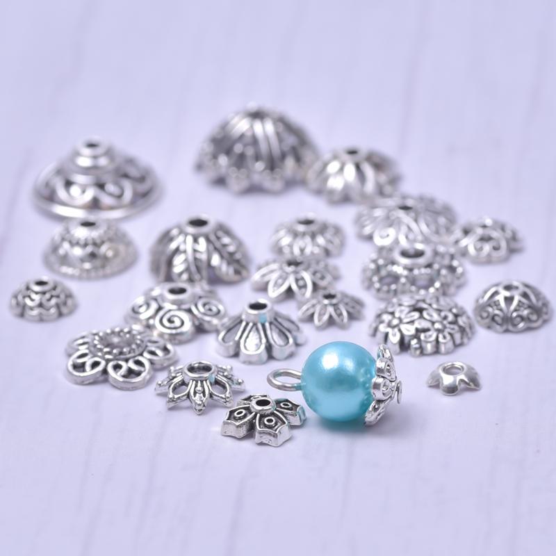 10/20/30/50/100pcs Random Mix Vintage Flower Bead Caps For Jewelry Making Silver Color Accessories DIY Metal Components Findings