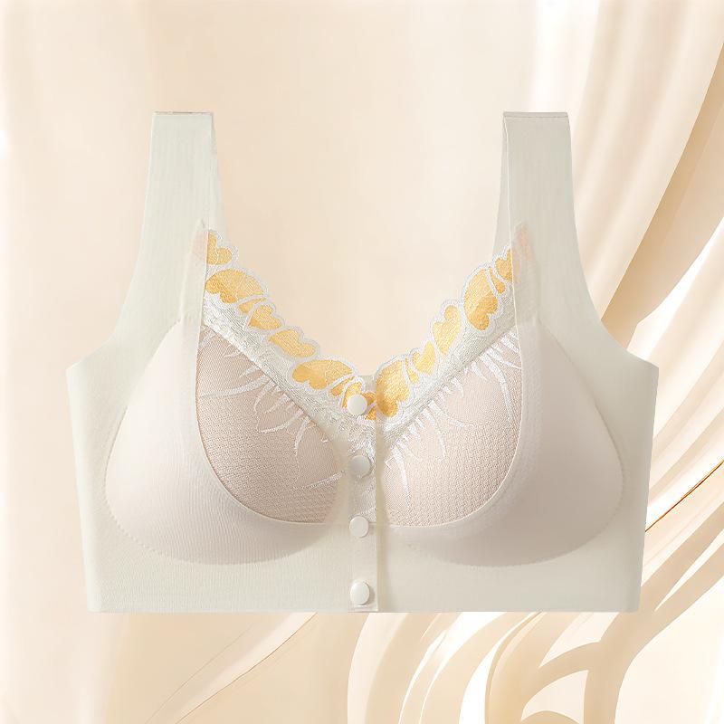 Women Comfortable Front Buckle Wireless Seamless Lace Gathering Bra