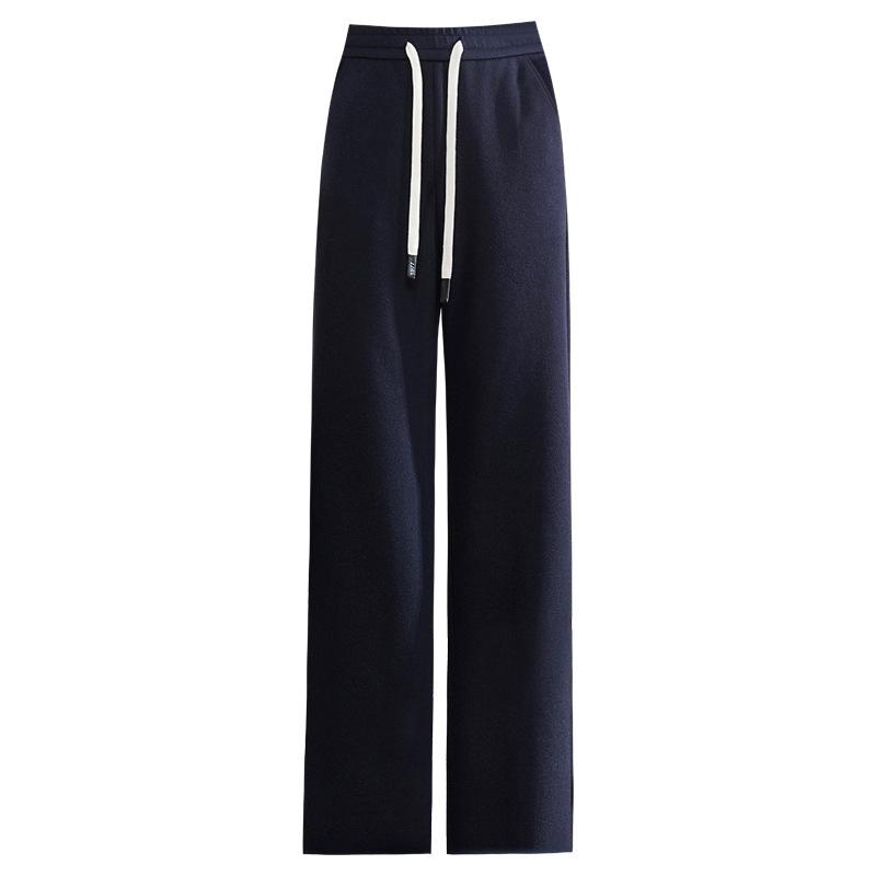Thickened Woolen Wide-Leg Women'S Pants Autumn And Winter New Elastic Waist Loose Drape Wool Straight Casual Pants