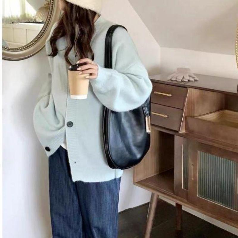2024 Autumn/Winter Women's Soft V-Neck Pink Cardigan Sweater - Simple, Lazy Style Knit Outerwear