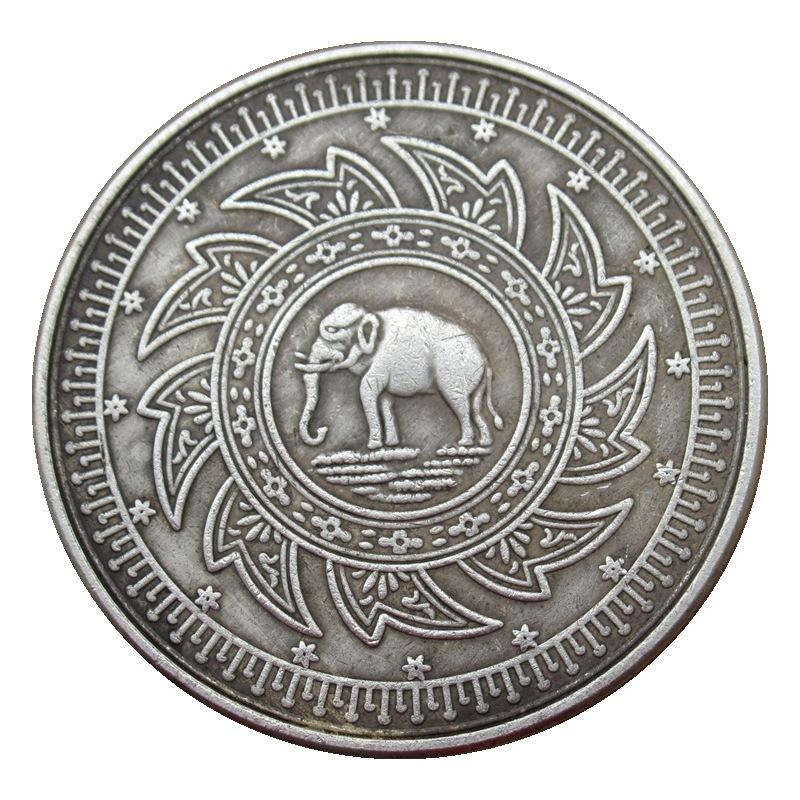 

Antique handicraft, Thai silver elephant, silver plated copper, commemorative coin 37mm