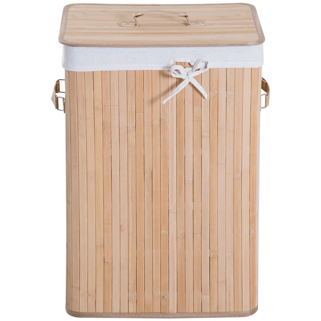 70L Collapsible Bamboo Laundry Hamper Organizer Clothes Washing Basket Bin Storage Box W/ Lid Removable Lining 40x30x60cm
