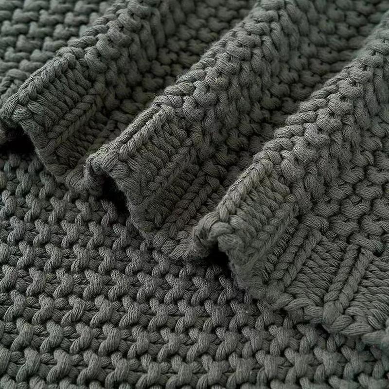 Cozy Fringe Knit Blanket Chunky Yarn Throw for Sofa Office AC Nap Afghan