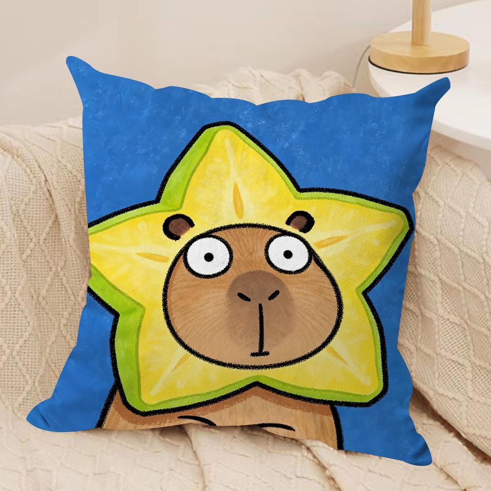 Cute Kapibala Cushion Cover Soft Plush Fabric DoubleSided Printed Cushion Covers for All Seasons Modern HomeDecor Gift