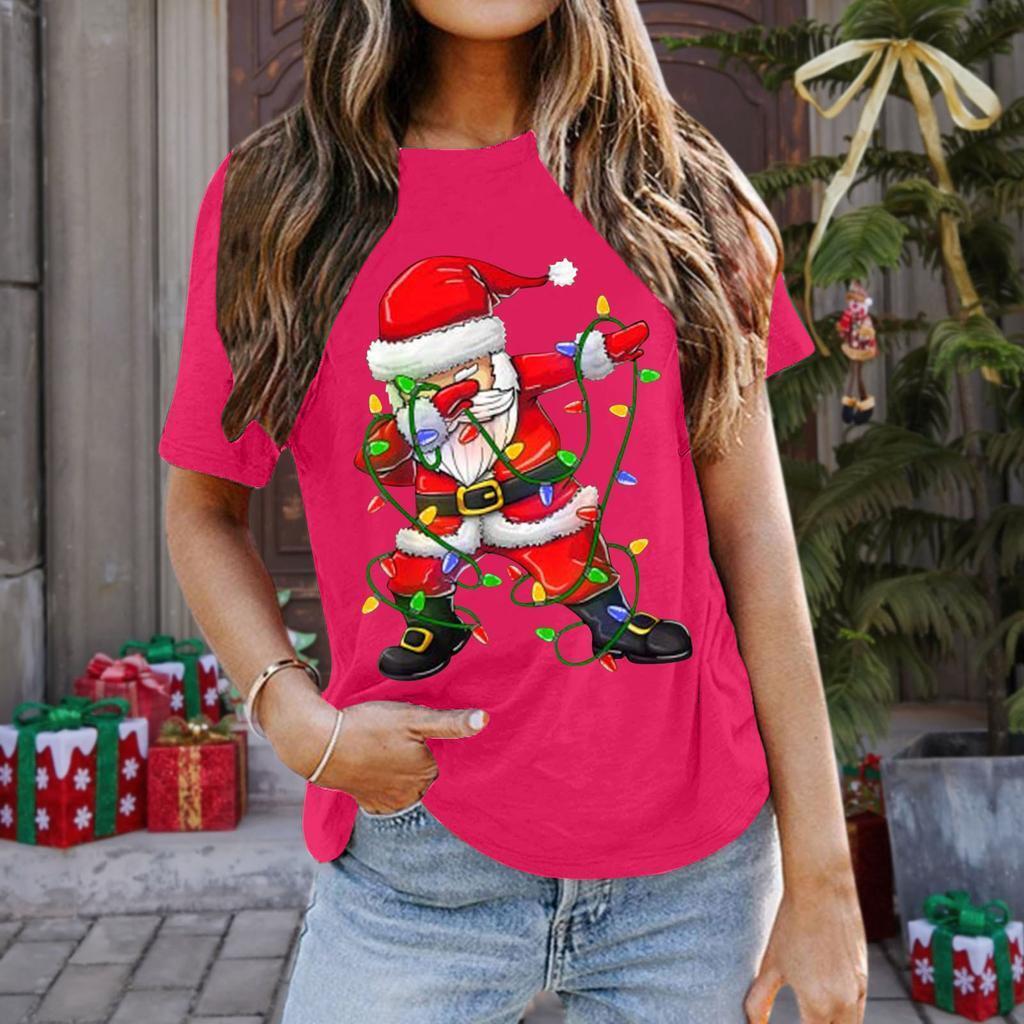 Summer Round Neck 3D Christmas Print Top Fashionable Casual Short Sleeved Women's T-shirts