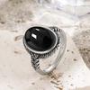 Vintage 925 Sterling Copper Ring Natural Black Onyx Ring Oval Round Stone Retro Fine Zircon Gift Sun Shaped For Women Men