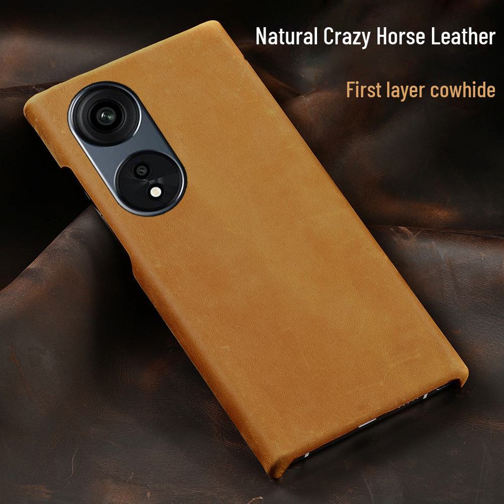 Genuine leather half cover for OPPO A93/A93s/A96/A97 mobile phones.