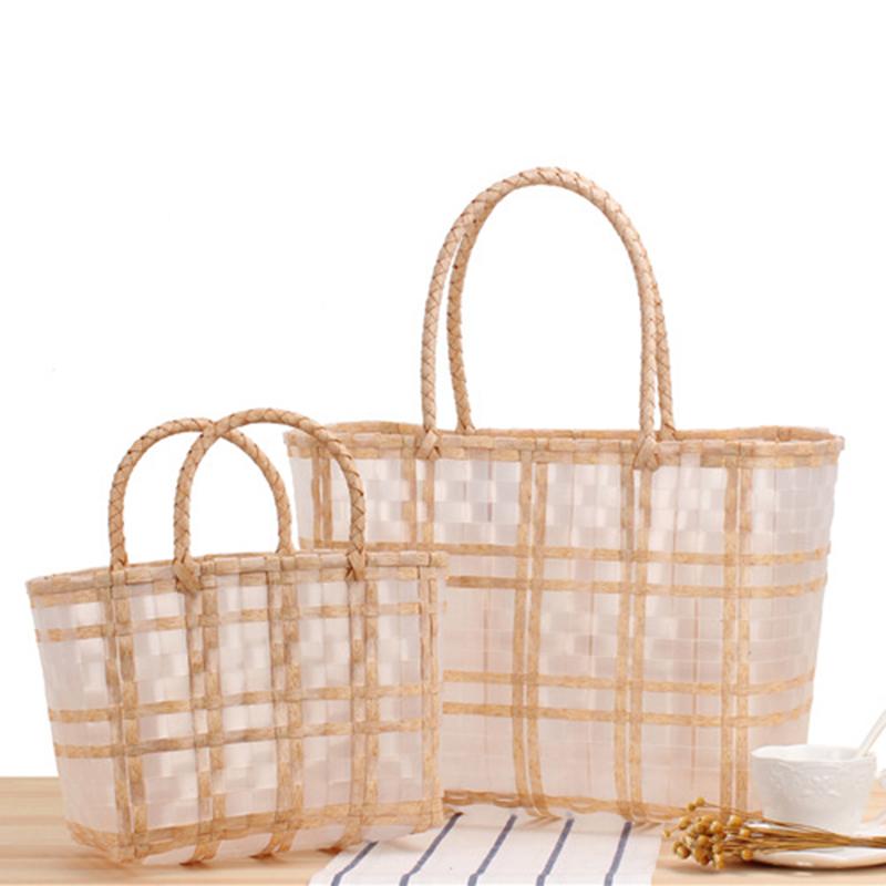 Summer Jelly Women Fashion Transparent Handbag Large Capacity Beach Bag Casual Woven Shopping Basket Tote MIT