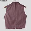 INCERUN Two Pieces Men Sleeveless Striped Cropped Waistcoat and Long Straight Pants Sets