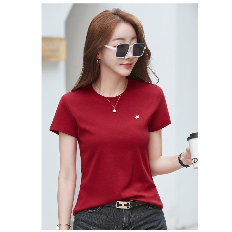 Summer Women's T-Shirt Solid Colour Round Neck Short Sleeve Top