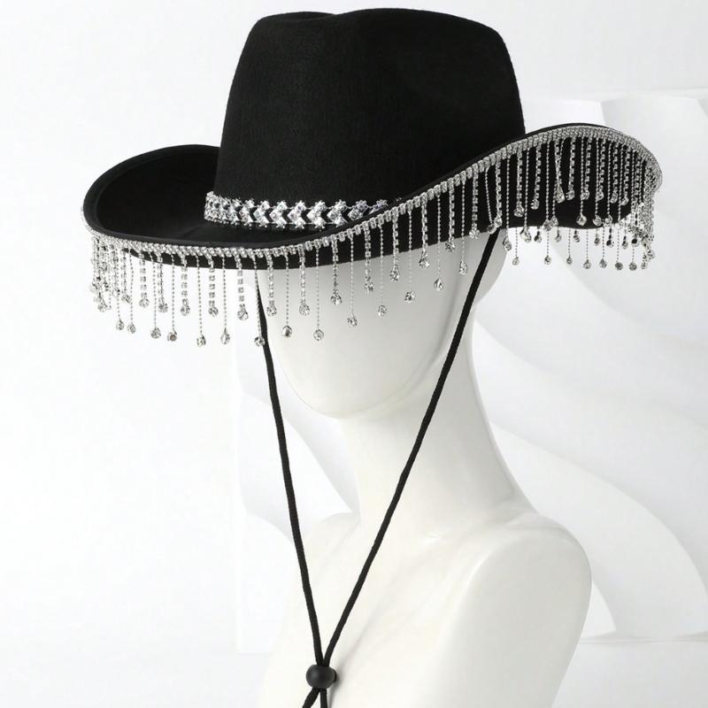 Soft Sweet Unisex Hat British Stylish Hat Rhinestones Fashionable Western Hat for Parties and Weddings