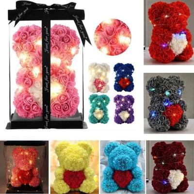 25cm Künstliche Teddyrose Mehrfarbig Romantisches Valentinstagsgeschenk Blumenbär mit LED-Streifen Freundin Frauen Jubiläumsbär