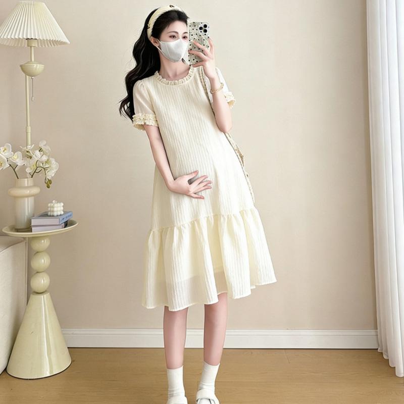 2026 Summer Fresh Korean-Style Mid-Length Maternity Dress: Youthful, Slimming, and Tummy-Covering Design