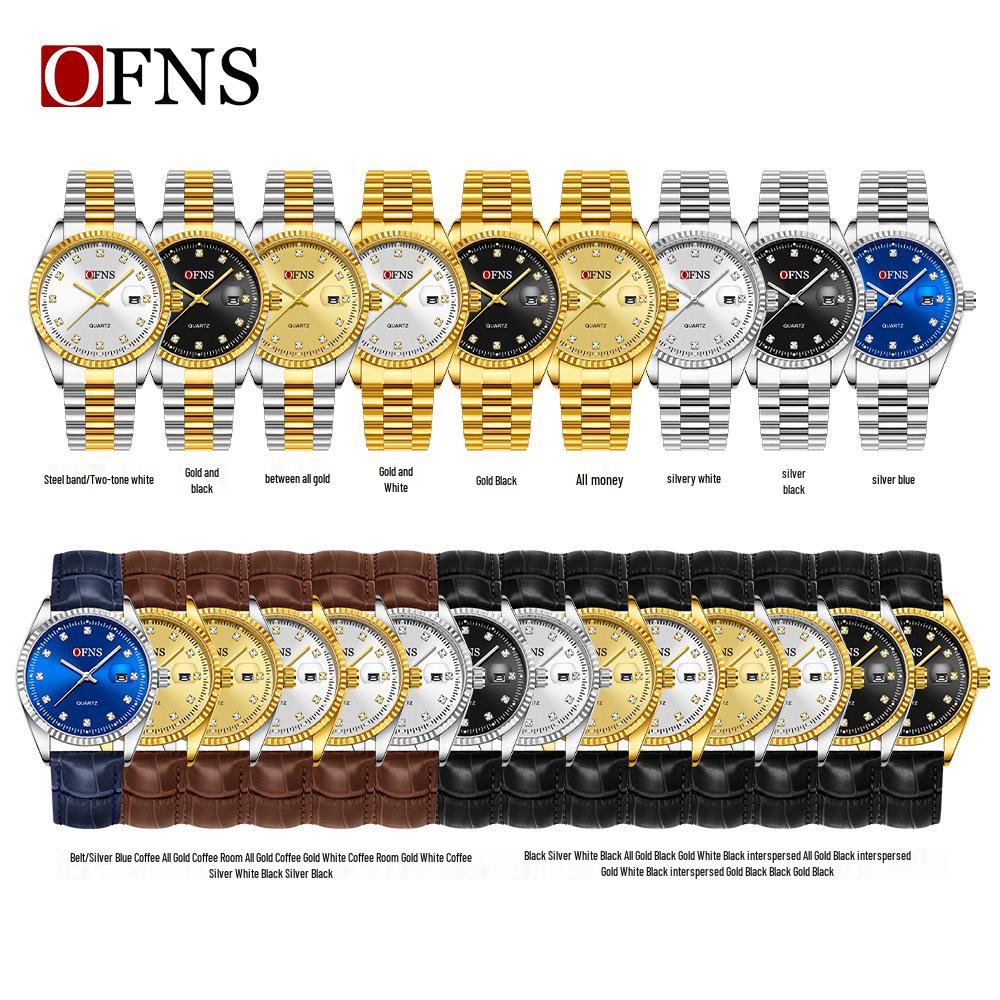 Oufanni Unisex Luminous Quartz Watch with Sunburst Dial and Waterproof Leather-Steel Band.