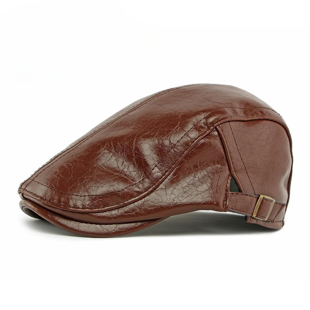 Men Women PU Leather Beret Hat British Retro Flat Cap Autumn Winter Warm Peaked Cap Fashion Newsboy Cabbie Hat Casual Adjustable Duckbill Cap