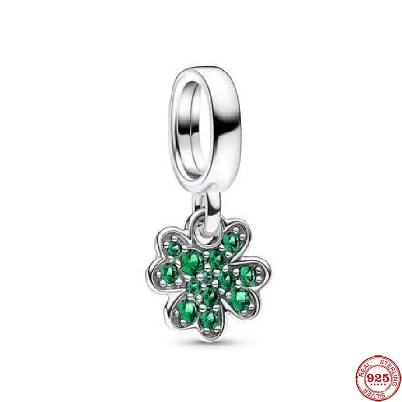 Lucky 925 Silver Charms Green Four Leaf Clover Horseshoe Bead Earrings Pendant Exquisite Bracelets Necklaces DIY Jewelry