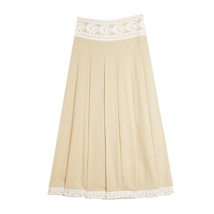 ELLE Chic Solid Color Simple Comfortable Casual Long Skirt Women skirts Khaki ER51495