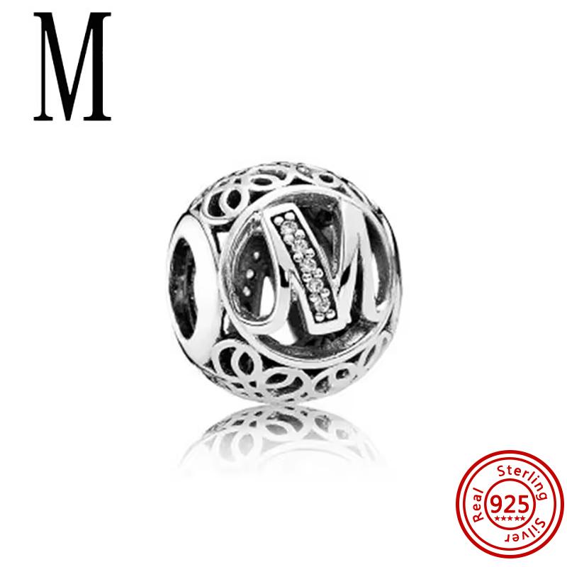 925 Massivkupfer Unendlichkeitssymbol Hohl Rund A-Z 26 Alphabetbuchstaben Glänzende Zirkonia-Perlen Passend für Original Pantaro Charms Armband