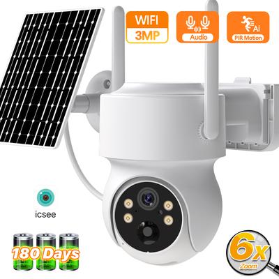 Built-in Battery WiFi PTZ 4MP Outdoor Wireless Solar IP Camera 6X Zoom 1080P Video Surveillance Camera Long Time Standby