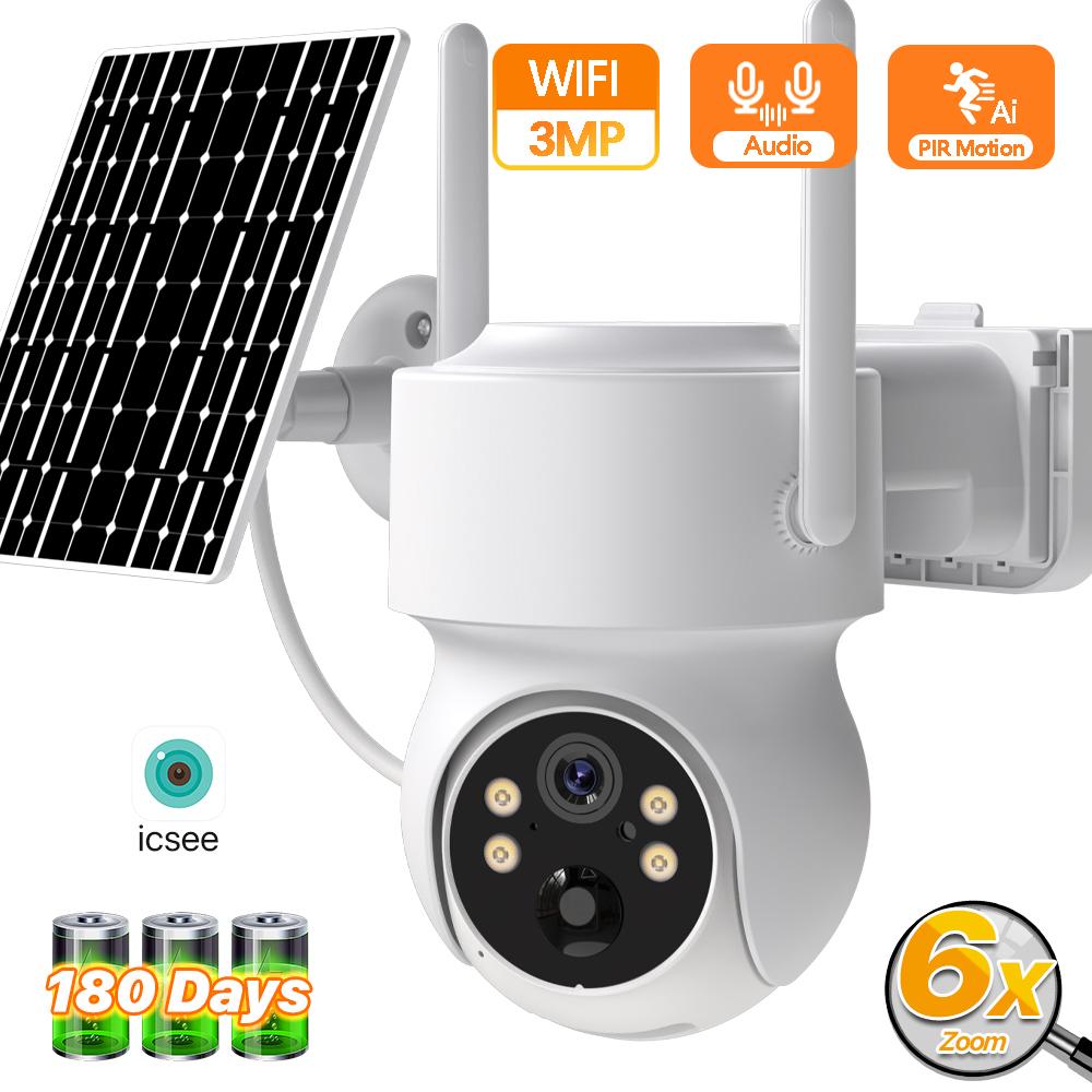 

Built-in Battery WiFi PTZ 4MP Outdoor Wireless Solar IP Camera 6X Zoom 1080P Video Surveillance Camera Long Time Standby 1080P NO Card