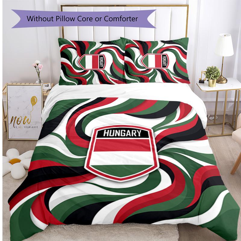 Set Biancheria da Letto Stampata Calcio Ungheria 3 Pezzi Copriletto Traspirante Accogliente come Regalo per Inaugurazione Casa o Festa