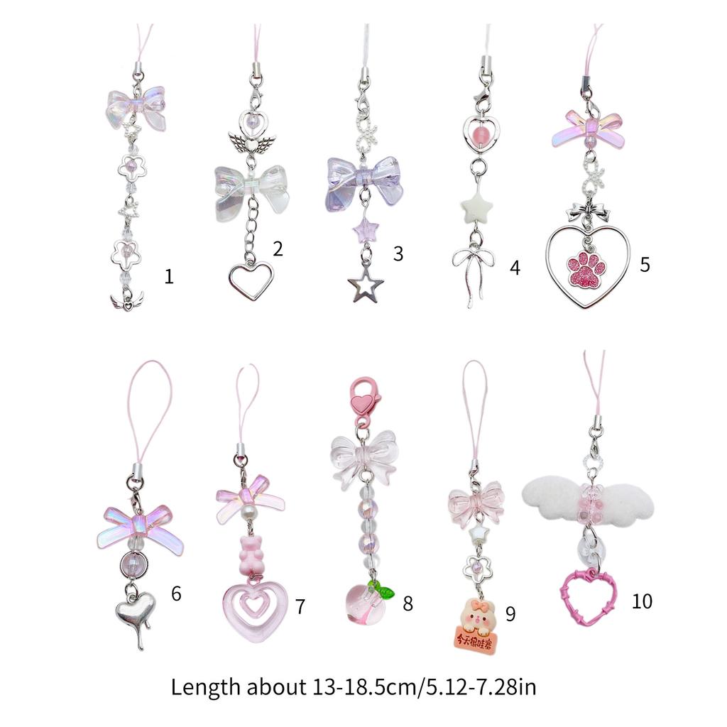 Butterfly Knots Heart Phone Lanyard Bow Phone Chain Wrist Straps Beaded Cellphone Straps Colorful Keychain Ornament