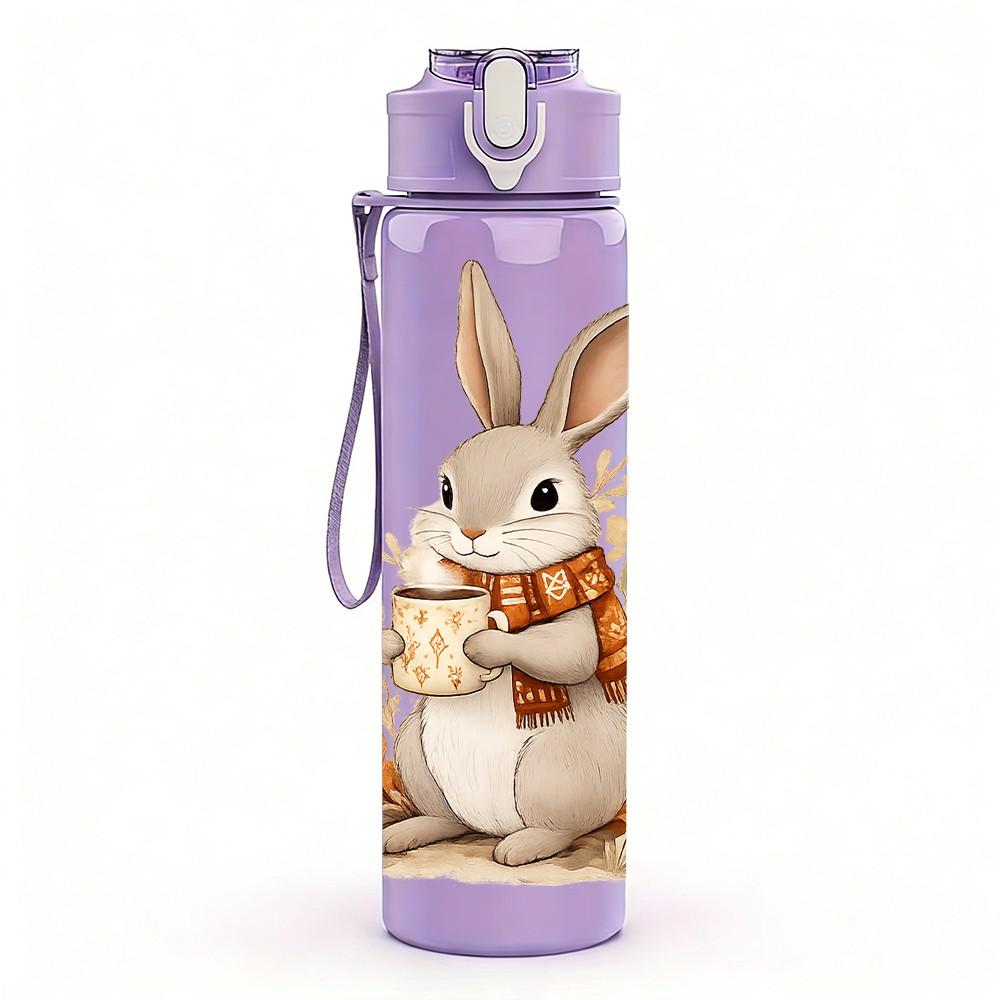 1PC Cute Easter Bunny Animal Print 750ml Color Plastic Sports Water Bottle Leakproof Flip Straw Lid Suitable for Sports Office Home Use