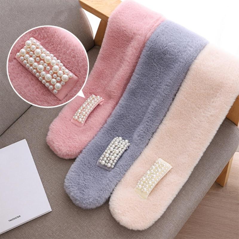 Girls Winter Warm Thicken Scarfs Pearl Cross Buckle Faux Fur Plush Cross Collar Scarf Shawl Lovely Warm Soft Scarf