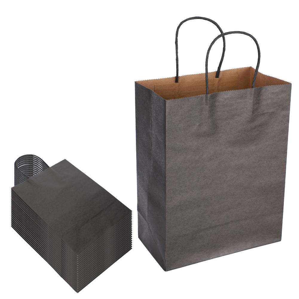 EcoFriendly Portable Kraft Paper Bag Shop Clothes Packaging Gift Bag (M 21 X 11 X 27.5cm)(Black )