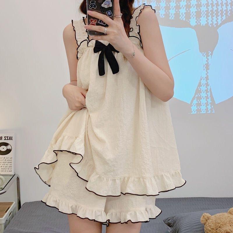 

Korean version of simple style solid color pajamas women s summer suspender shorts two-piece set women s casual can wear loungewear XXL