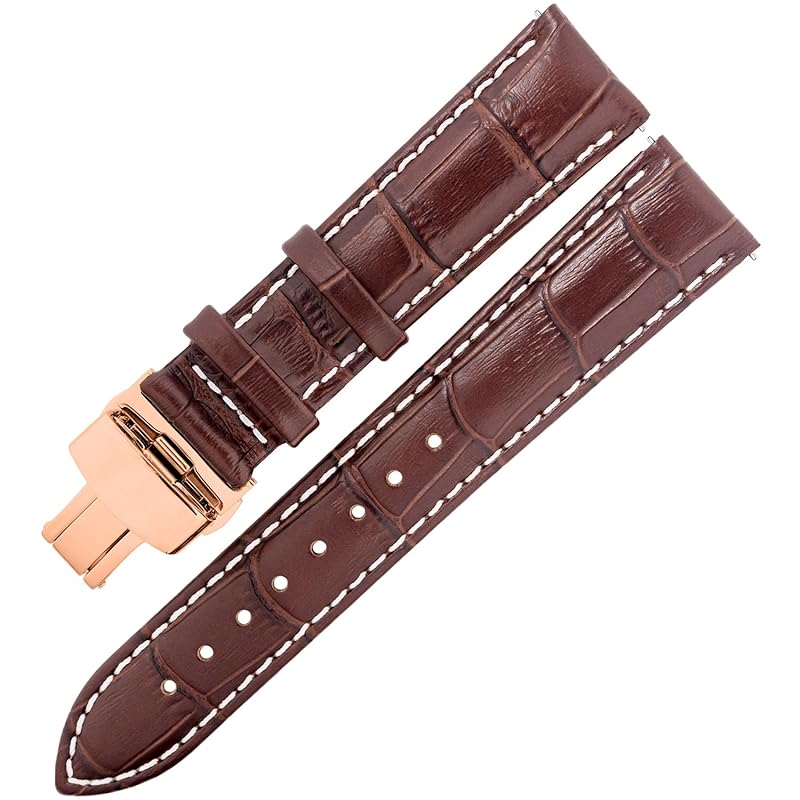 

[TONCHARME] Watch strap croco embossed replacement item EASY CLICK genuine leather push button type double door watch band 12-24mm Rose gold buckle