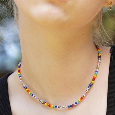 BONBEAU Unique Multi-color Mixed Beads Necklace Unique Multi-color Point Bead Choker Necklace
