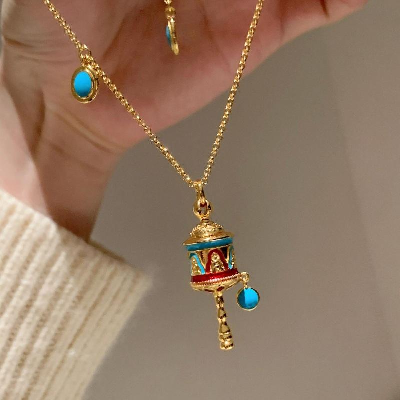 New In Retro Antique Gold Crafts Blue Enamel Necklace Ethnic Style Exquisite High Quality Turquoise Collar Chain Jewelry