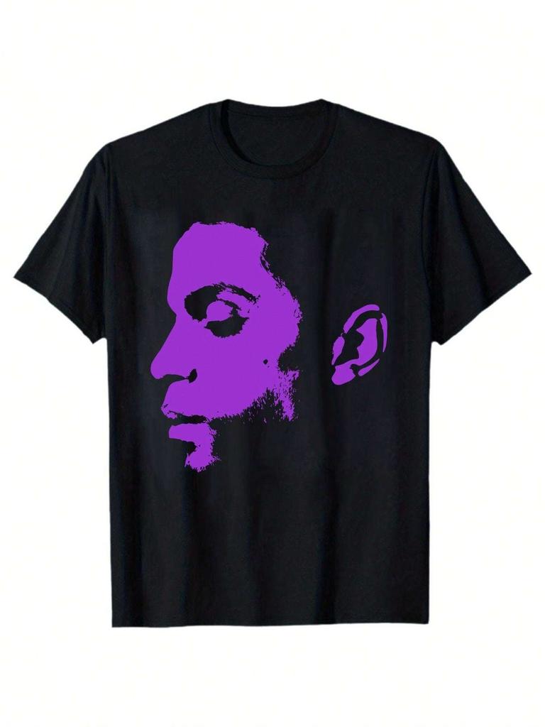 Prince Profile Tshirt Handsome Mens Side Face Printed 180g T-shirt Mens Round Ne