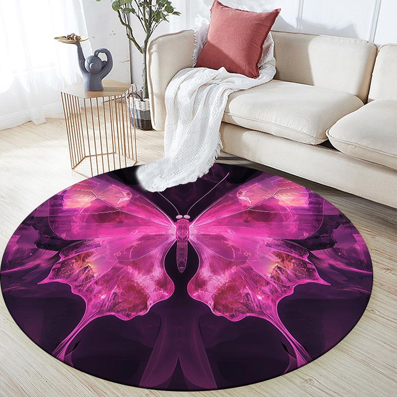 Pink Butterfly,Round Area Rug,Carpet Rug for Living Room Bedroom Sofa Playroom Decor,Non-slip Floor Mat